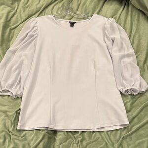 Ann Taylor White Puff Sleeve Round Neck Blouse